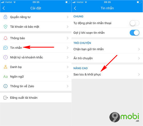 bat tu dong sao luu tin nhan zalo tren iphone va android 3