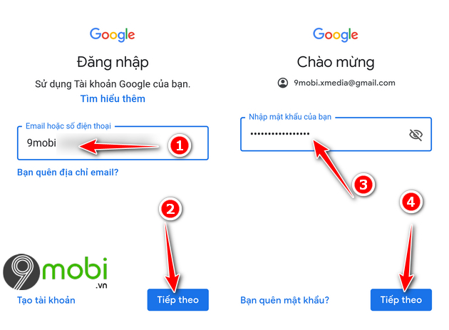 dang nhap gmail tren android 