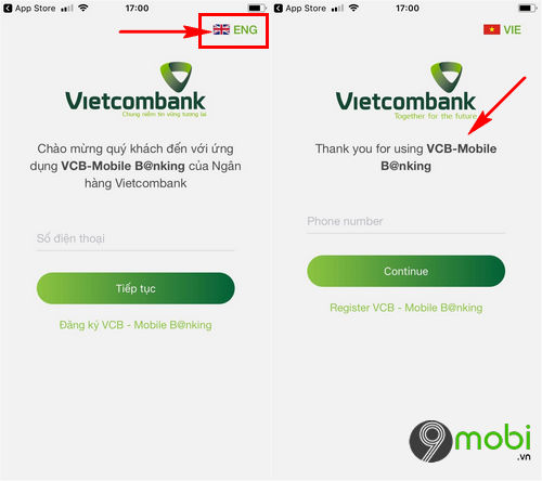 cach doi ngon ngu tieng viet anh tren ung dung vietcombank 2