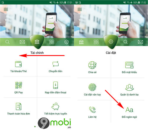 cach doi ngon ngu tieng viet anh tren ung dung vietcombank 3