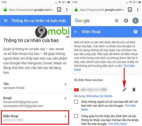 cach doi so dien thoai gmail tren android iphone 4