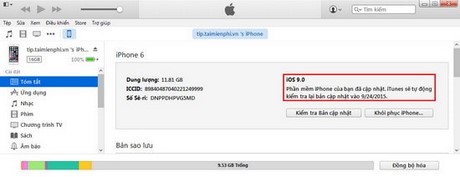 setup ios 9 qua itunes 