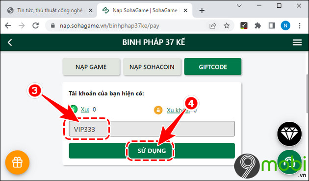 danh sach code game binh phap 37 ke mobile