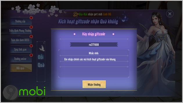 cach nhap giftcode game nhat mong giang ho