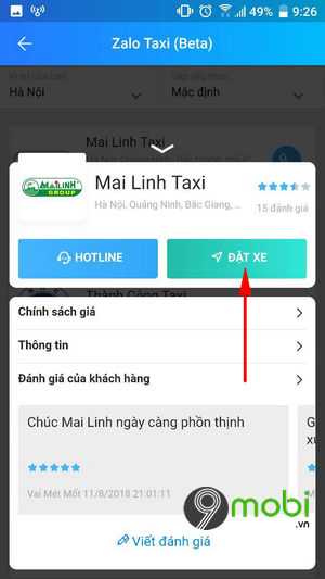 dat xe taxi bang zalo tren dien thoai 7