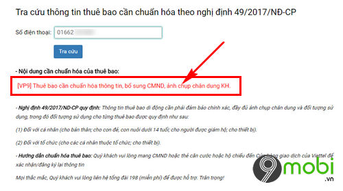 giai thich cac thong bao khi tra cuu thong tin thue bao viettel 2