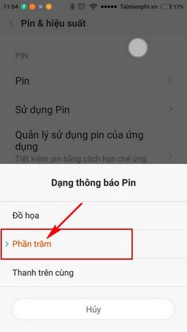 bat phan tram pin dien thoai xiaomi