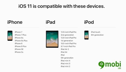 mau iphone ipad nao duoc cap nhat ios 11 3