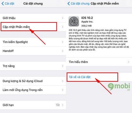 nang cap ios 10.2 qua OTA