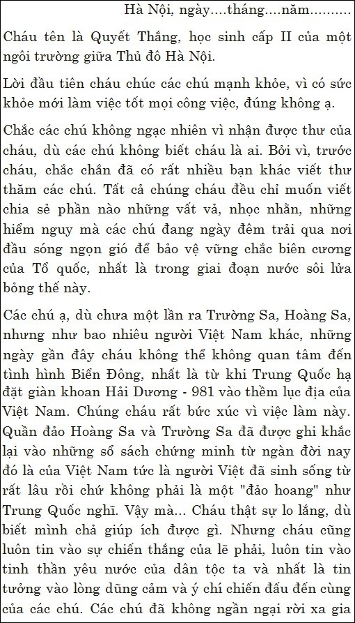 Van viet thu cho chu bo doi lop 4