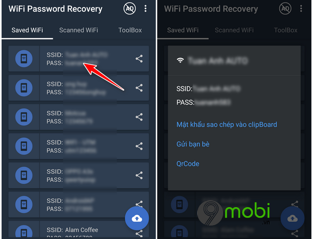 cach xem pass wifi da luu tren android