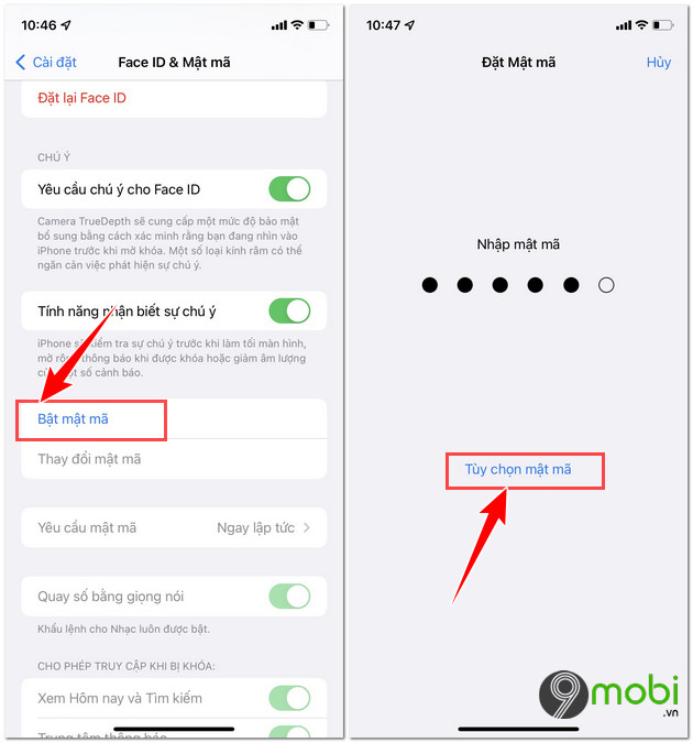 cach dat mat ma tren iphone