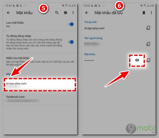 tim lai mat khau da luu tren chrome cho android 4