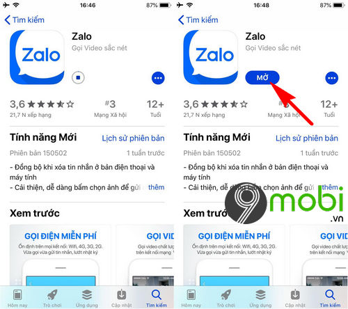 cai dat zalo tren ios