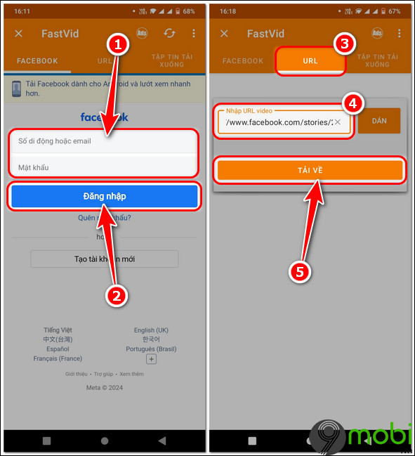 tai video tren facebook ve dien thoai bang app